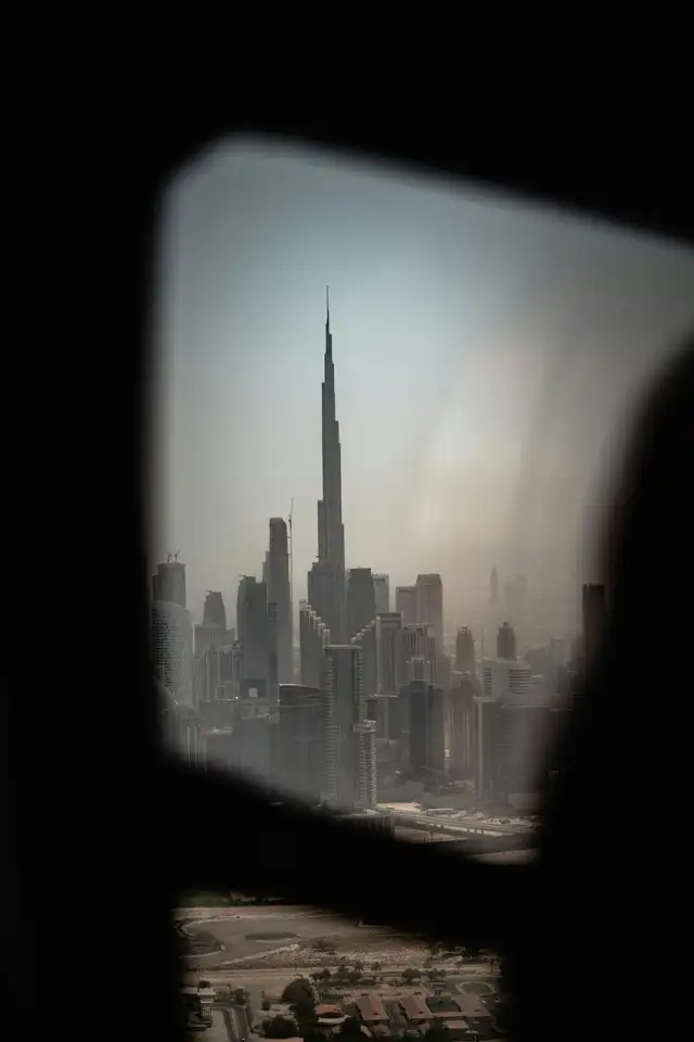 Burj Khalifa through the helicopter window